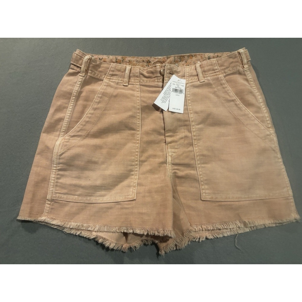 NEW American Eagle Shorts Women's Size 6 Peach Raw Hem Flap Pocket Stretch